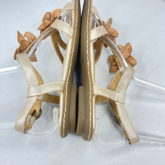B.O.C. Womens Gold Leather Floral Sandals Adjustable Ankle Strap - Picture 5 of 9